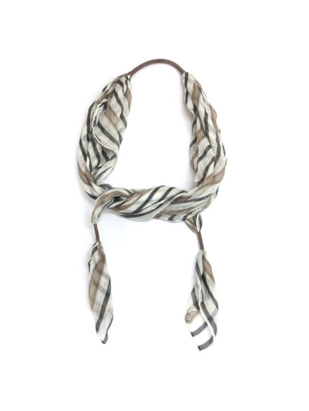 Brunello Cucinelli Monile Twintail Shawl Stripe Off White Shiny Detail Scarf